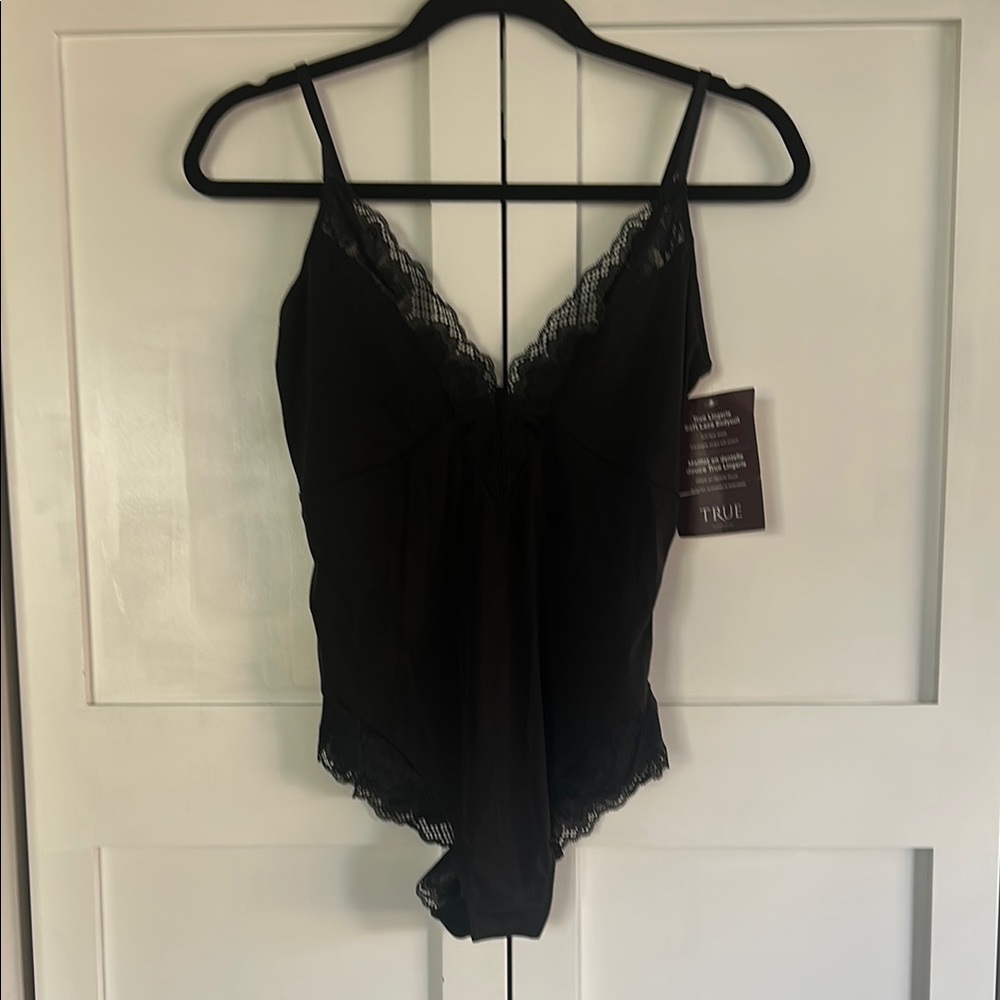 True & Co Black Lace Trim Bodysuit